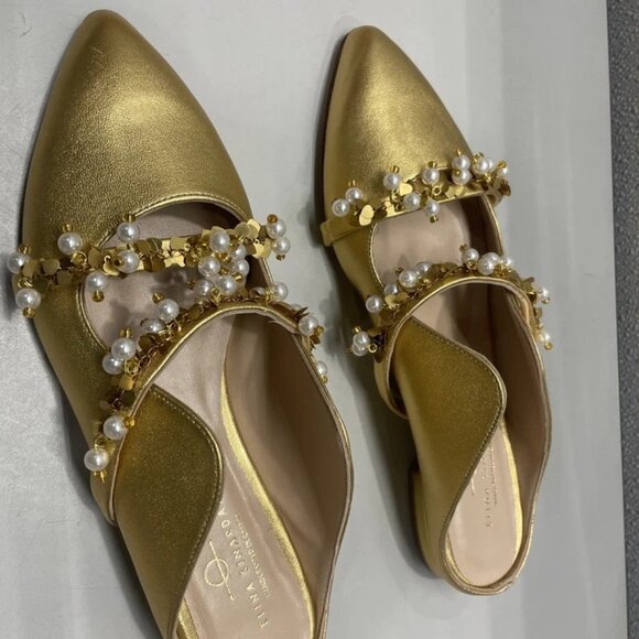 NEW ELINA LINARDAKI Linardaki Stardust Flats – Size 10 – Gold – Pearls & Charms - Picture 5 of 12
